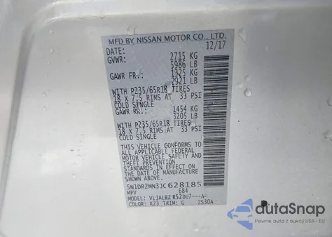 2018 Nissan Pathfinder S z USA, uszkodzony, nr VIN 5N1DR2MN3JC628185